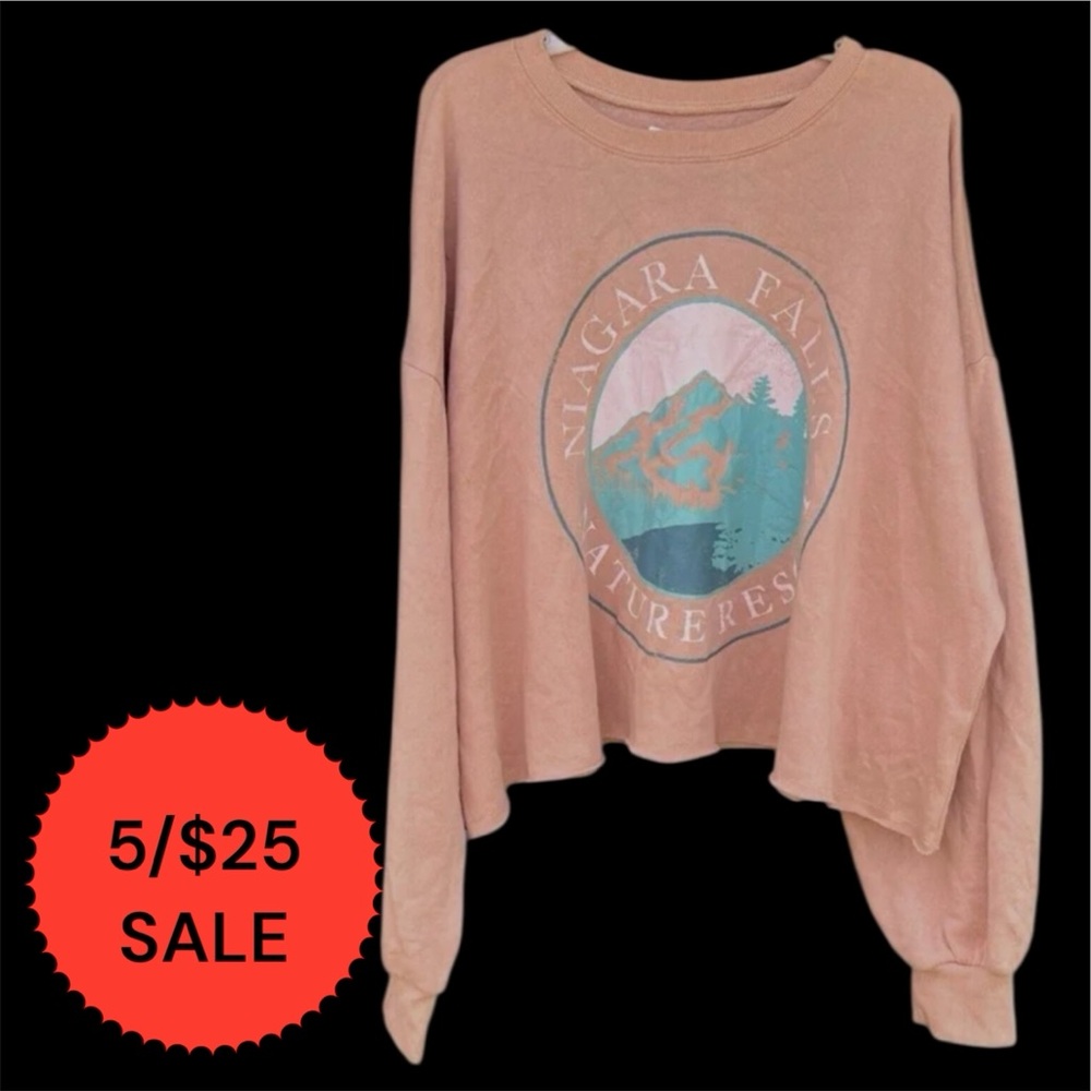 5/$25 Grayson Threads-Womens Graphic Crop Sweatshirt-Tan Peachish Colored-XXL
